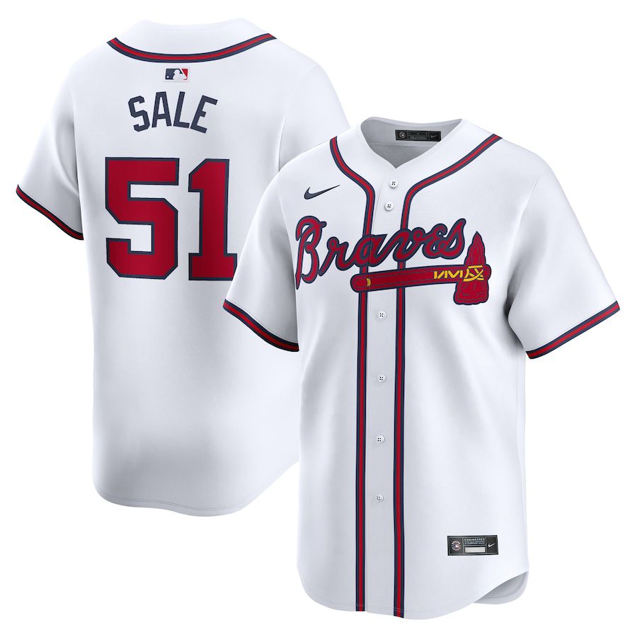 Men Atlanta Braves #51 Chris Sale Nike White Home Limited Player MLB Jersey->atlanta braves->MLB Jersey